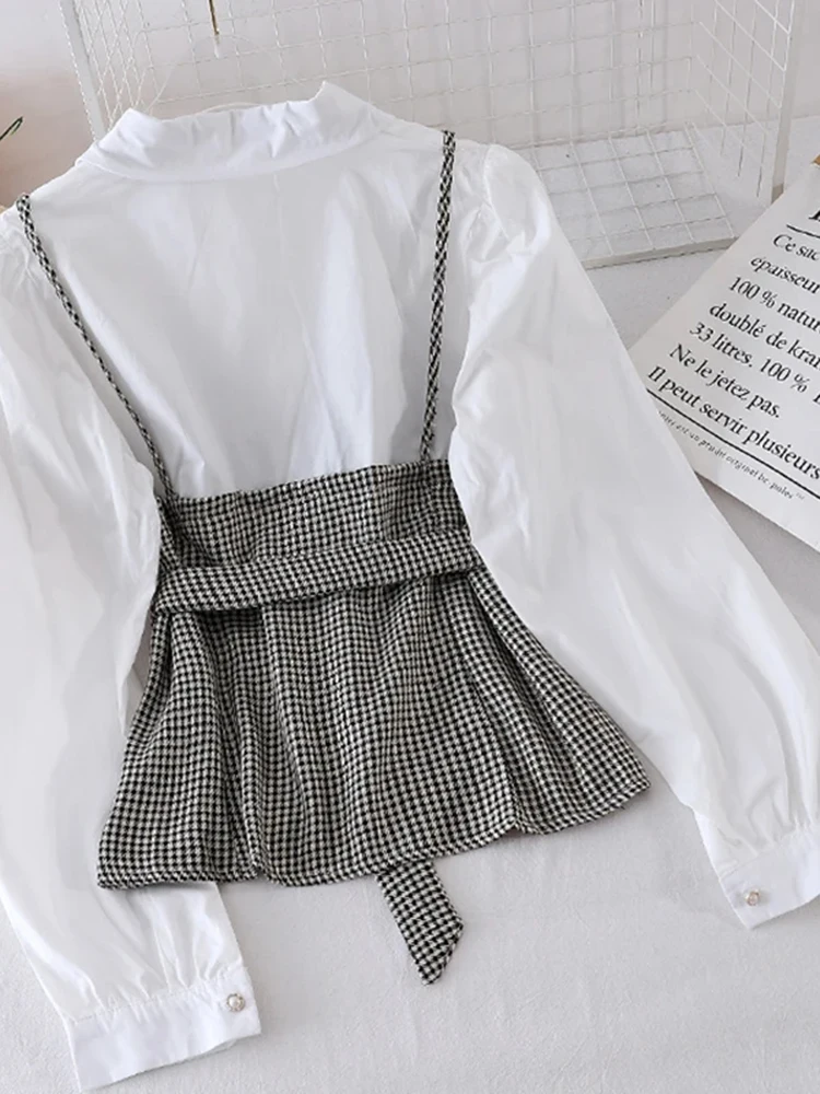 Женская рубашка в Корейском стиле на бретелях весна-осень однотонная блузка с