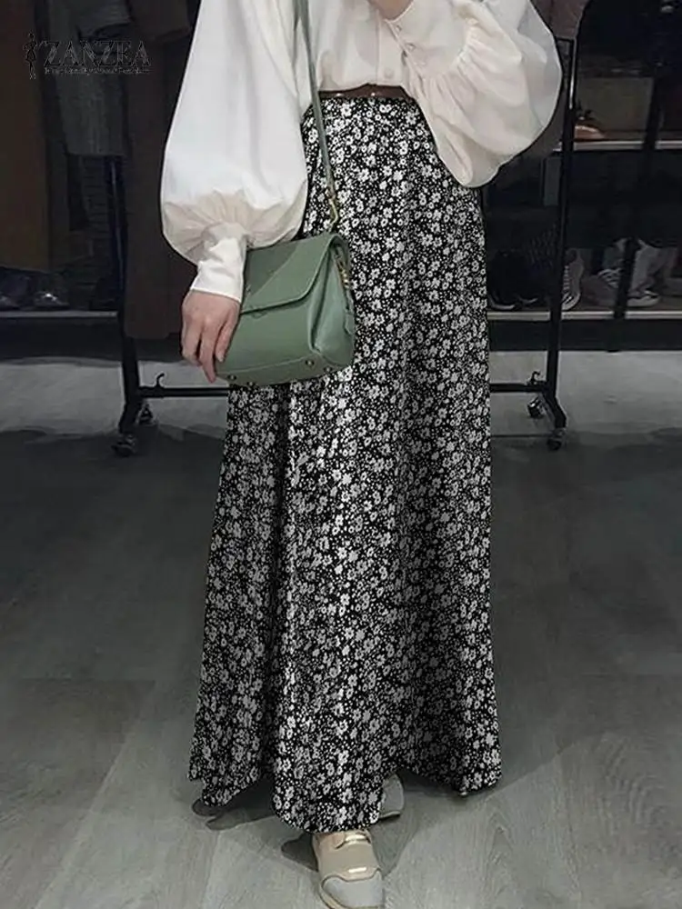 

ZANZEA Summer Skirts Women Bohemian Beach Holiday Skirt Jupe Casual Elastic Waist Vintage Floral Printed Long Maxi Faldas Saia