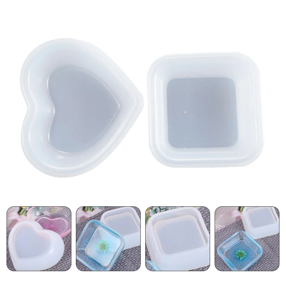 

2 Pcs Heart Resin Molds Ornament Crafts Crystal Square Serving Tray Dish Silicone Mold Epoxy Resin Ashtray Jewelry Dish