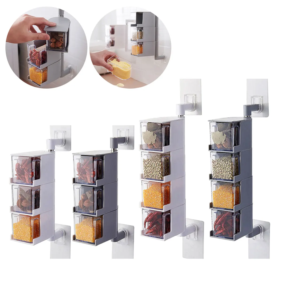 

Rotatable Seasoning Storage Box Wall-mounted Spice Box Multi-Layer Condiment Box Salt Jar Pepper Container Kitchen Spices Bottle