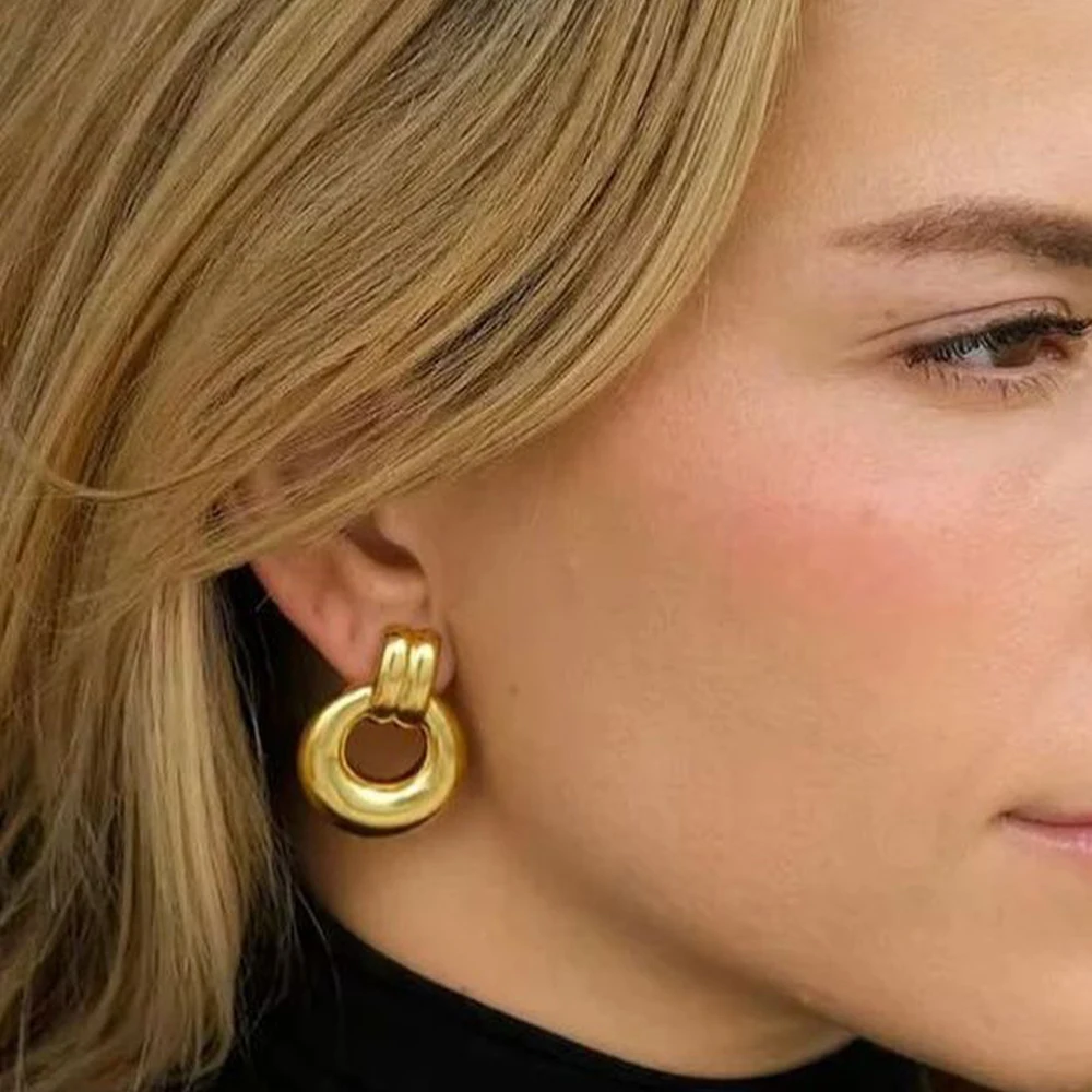 Модные глянцевые полые круглые массивные серьги-гвоздики для женщин из