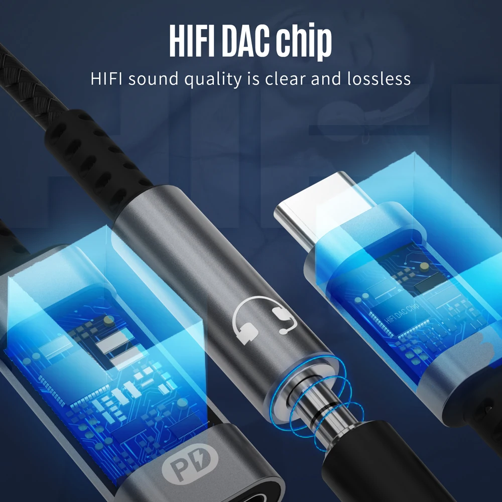 Адаптер DAC 60 Вт с USB C на 3 5 мм разъем для iPhone 15 Pro iPad Samsung HiFi Тип Dongle PD зарядка AUX аудио