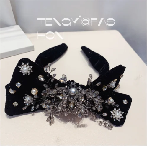 

Flannel Bow Headband Out Crystal Tassel Hair Clip Vintage Headwear Women hairbands
