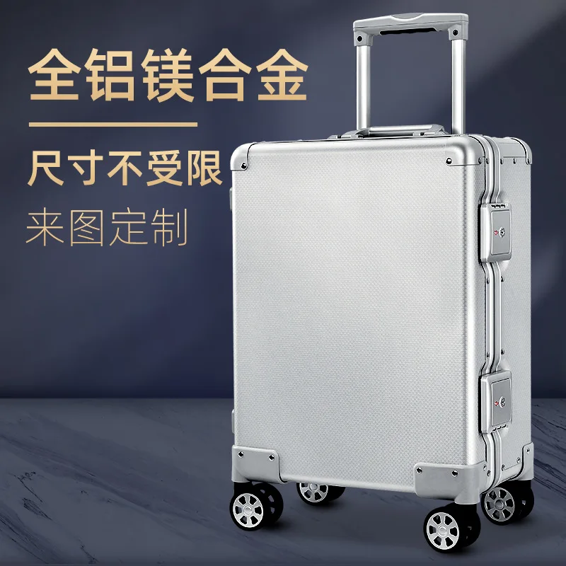 18 Inch Pull Rod Tool Box Aluminum Alloy Instrument Box all Aluminum Magnesium Alloy Business Suitcase Metal Boarding Box