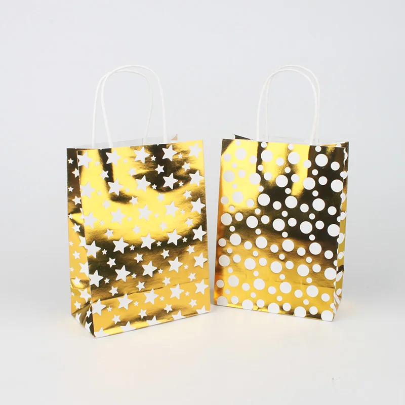 

Hot Portable Twinkling Star Golden Paper Bags Gift Packaging Bag for Thanksgiving Wedding Birthday Guests Christmas Present Bag