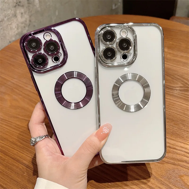 

New Design Camera Protection Case For iPhone 14 13 12 11 Pro Max Plus Mini case Luxury Plating Logo Hole Soft Transparent Clear