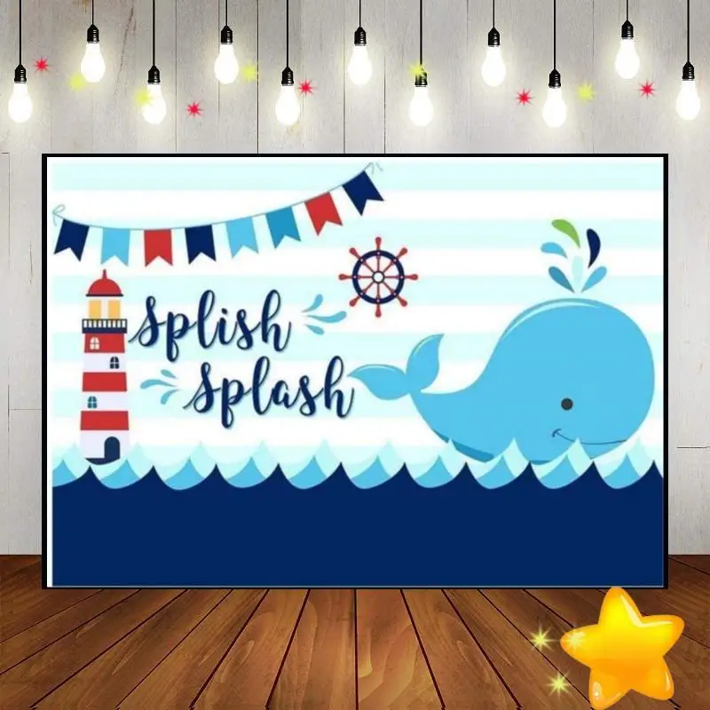 

Whale Under The Sea Ocean Crab Blue Nautical Party Background Custom Birthday Backdrop Decoration Boy Photography Backdrops Game