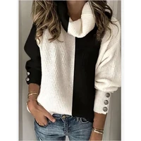 2022 winter new long sleeved sweater top casual solid color turtleneck womens