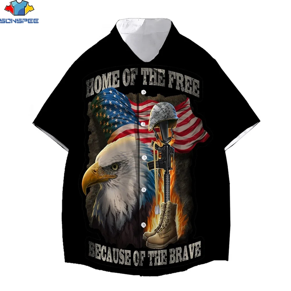 

SONSPEE 3D Print Hawaii Shirt Men's Sport Muscle American Bald Eagle Army Helmet Beach Party Casual Unisex Trend Harajuku Shirts