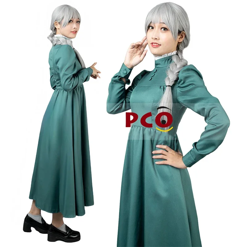 SN60 Sophie Maid Dress Anime Howl's Moving Castle Hatter Cosplay Women Long Green Blue Outfit Halloween Role Play Cos5&amp8$