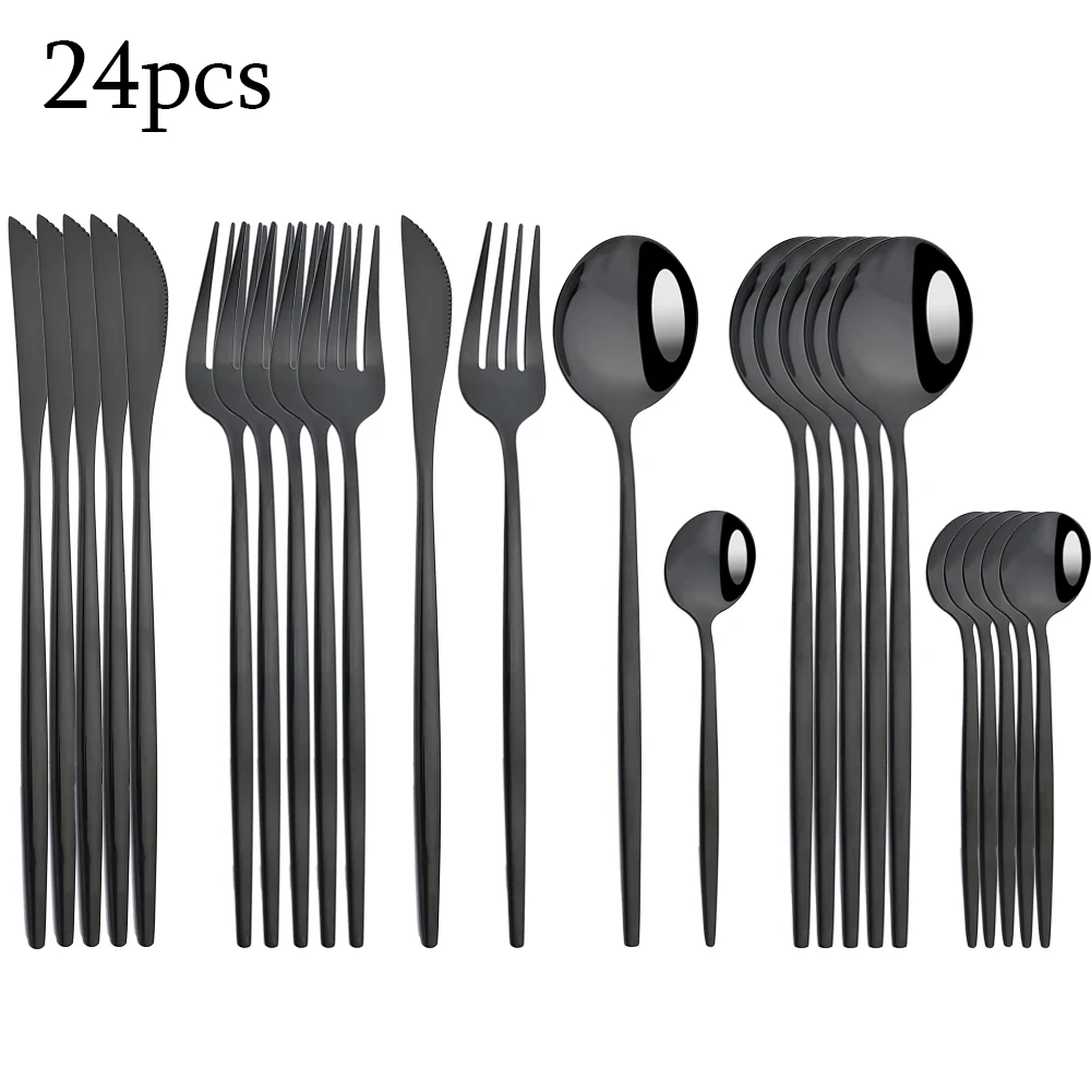 

24Pcs/set Tableware Stainless Steel Cutlery Complete Black Fork Spoon Knife Set Dinner Appliance Western Dinnerware Eco-Friendly