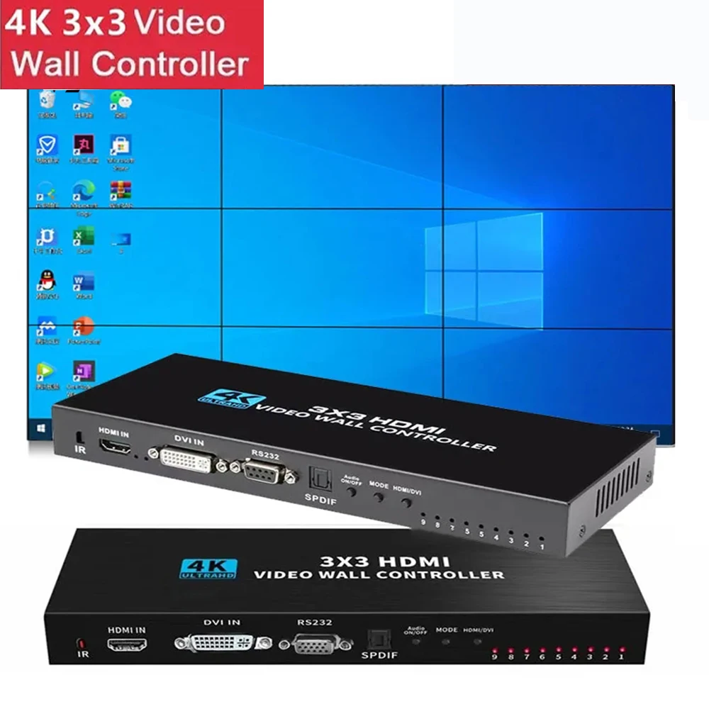 Фото Настенный видеоконтроллер 3x3, 4K, HDMI, DVI, Вход 1080P, 3x3, 2x3, 2x4, 4x2, 1x4 4K 3x3 DVI HDMI Video Wall Controller Player For Screen Splicing HD TV Splicer 2x3 LCD 9 Screen Splicing Splicer Box with RS232 №1