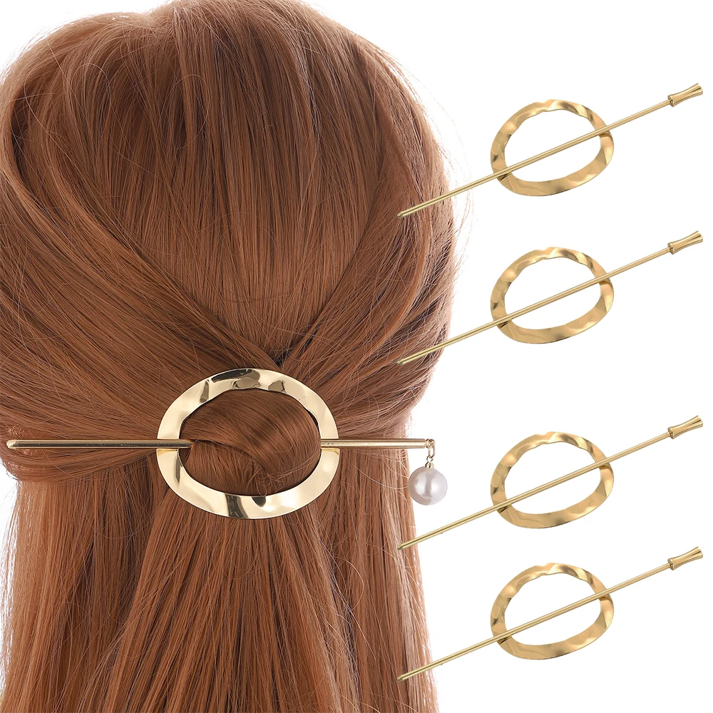 

Fashion Metal Pearl Hairpin Round Hollow Hair Sticks Modern simplicity Headwear Hair Accessories for Women
