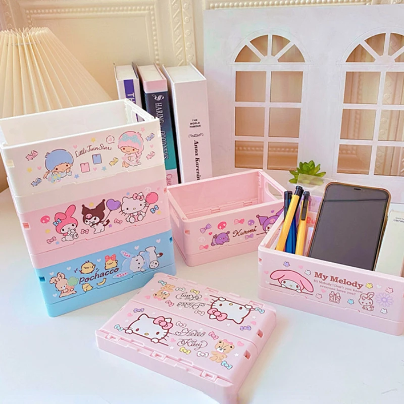 

Sanrio мультяшный почтовый Настольный ящик для хранения, товары для ухода за кожей женского сердца, складной мини ящик для хранения Kuromi, разные корзины