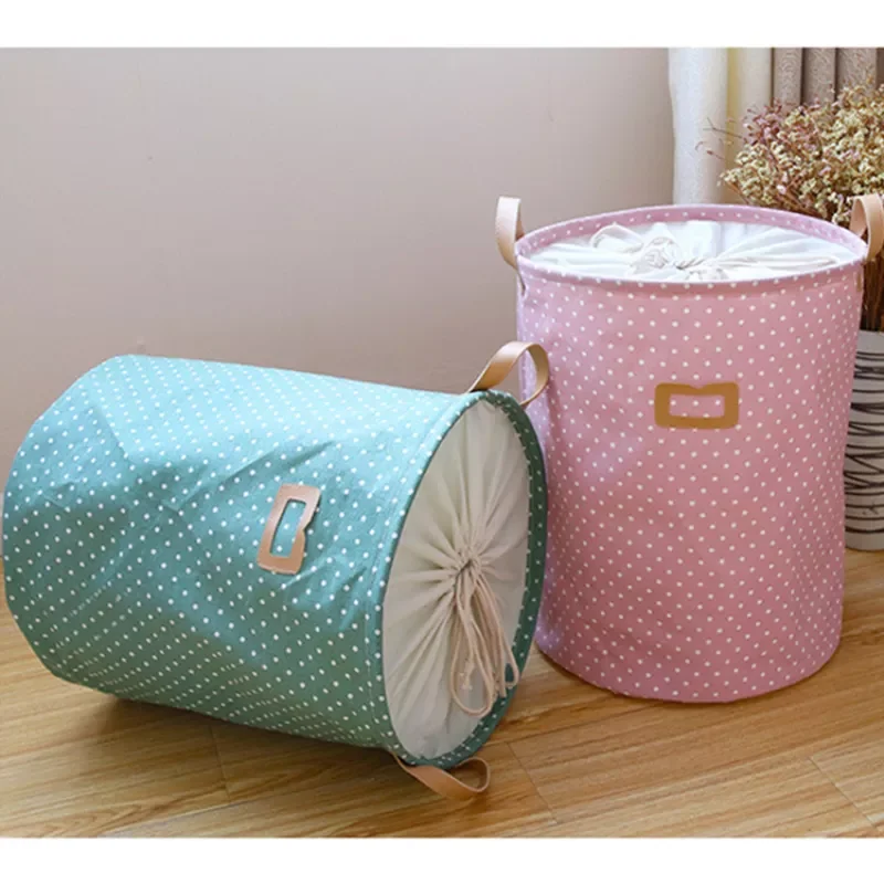 

Large Capacity Collapsible Laundry Basket Polka Dots Toys Storage Bag Drawstring Closure Laundry Bag For Dirty Clothes Bucket