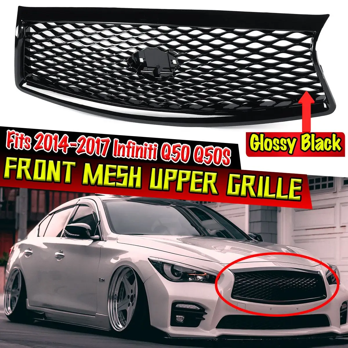 High Quality Front Bumper Center Grille Mesh Grill For Infiniti Q50 Q50S 2014-2017 2018-2022 Racing Grills Auto Exterior Parts