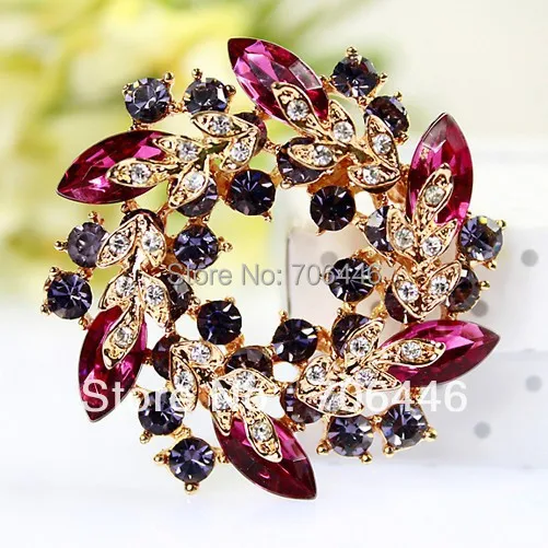 

Золотистый оттенок уникальный стиль светильник-розовый и сиреневый Стразы Кристалл венок свадебная брошь