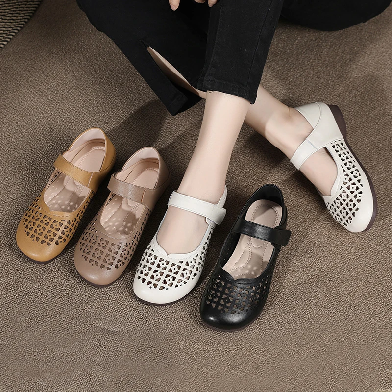 Сандалии женские из натуральной кожи босоножки на плоской подошве Нескользящие