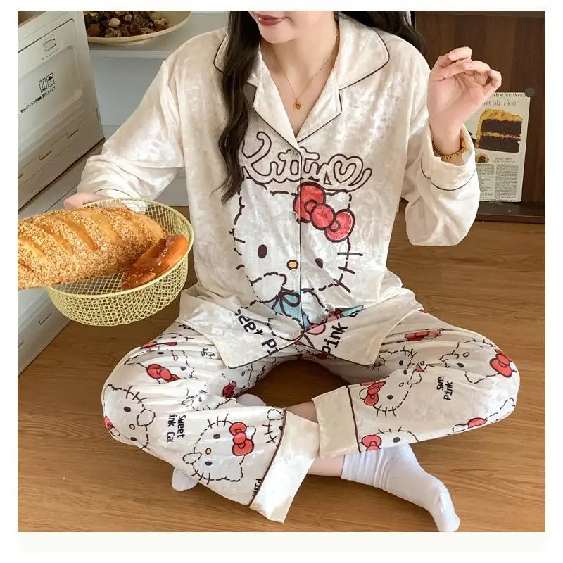 Золотой бархатный кардиган Sanrio Girl с откидным воротником зимний пижамный