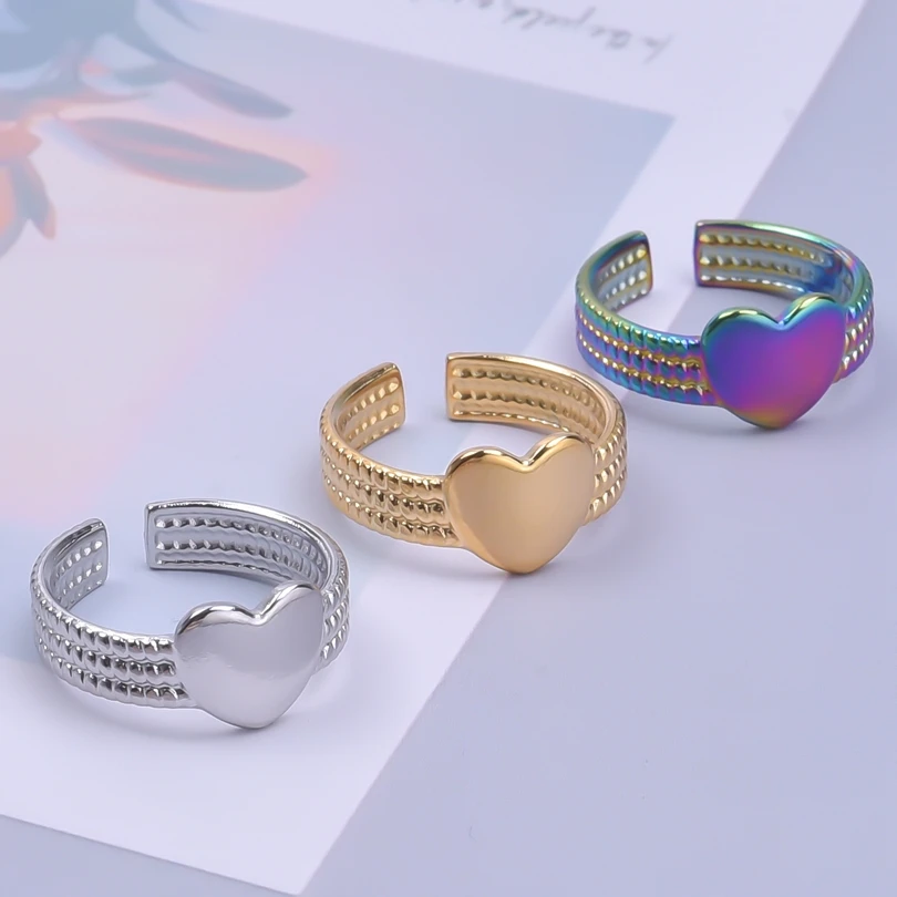 

Titanium Steel Romantic Heart Rings for Women/Men Fashion Unisex Open Adjustable Lovers Rings Jewelry Supplies Bulk Wholesale