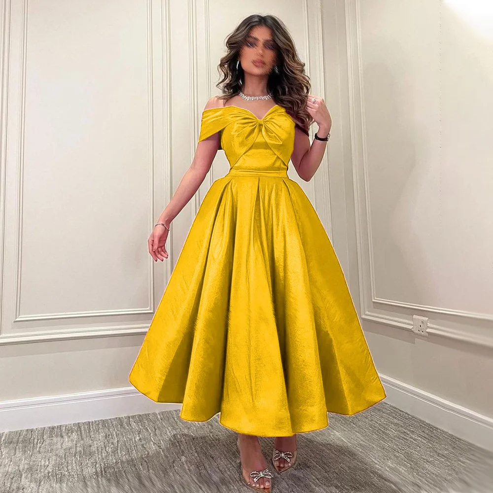 

Fashion new bow straight neck, high waist, slim A-line skirt, pleated commute, casual comfort, outdoor dating dress