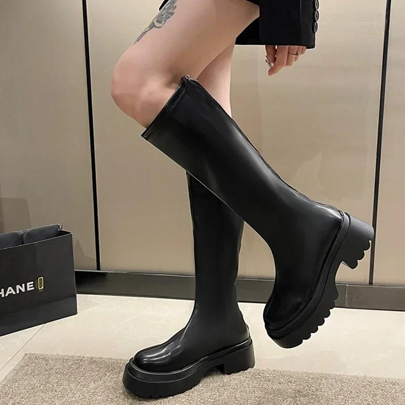 Женские высокие сапоги на платформе повседневные Прогулочные до колена молнии