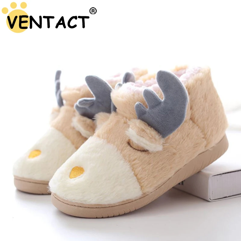 

VENTACT Winter Women Slippers 2022 New Style Thick-Soled Cotton Warm Home Female Shoes Anti-Slip Cartoon Fleece Indoor Lovers