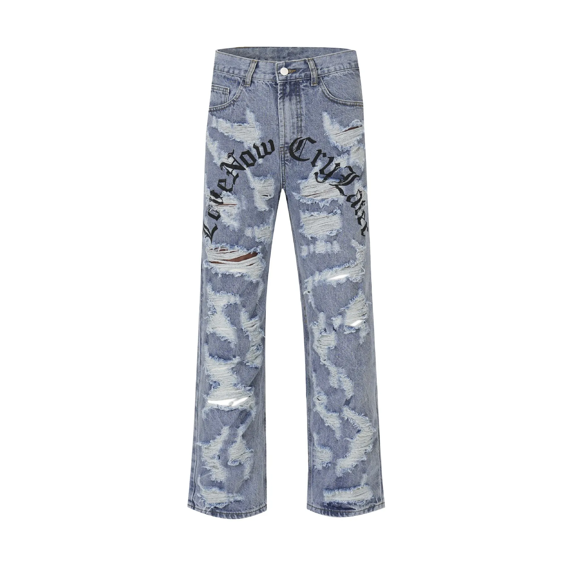 2023 Vintage Denim Pants Men Streetwear Retro Ripped Hole Denim Pant Jeans HipHip Casual Joggers Trousers Jeans