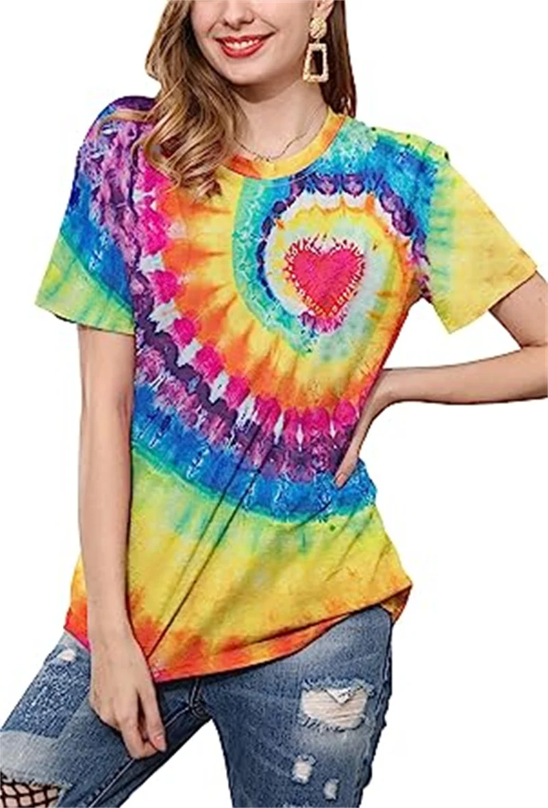 

Женская футболка с принтом радуги, футболка с коротким рукавом и принтом сердец