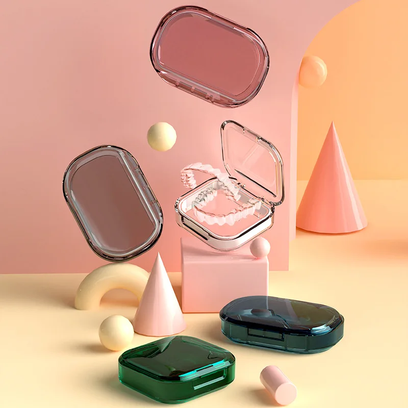 

Portable Braces Box Denture Storage Mouth Guard Container Denture Case Sealed Transparent Plastic Box Holder dental accessories