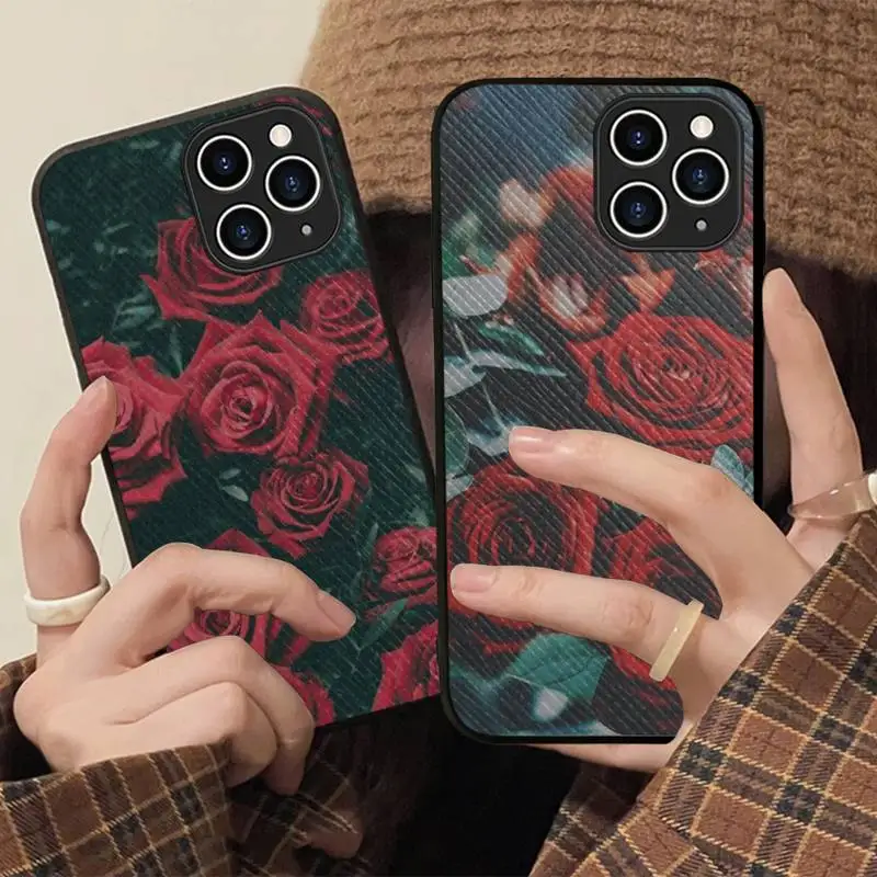 

Bright Red Rose Flowers Phone Case Hard Leather Case for iPhone 11 12 13 Mini Pro Max 8 7 Plus SE 2020 X XR XS Coque