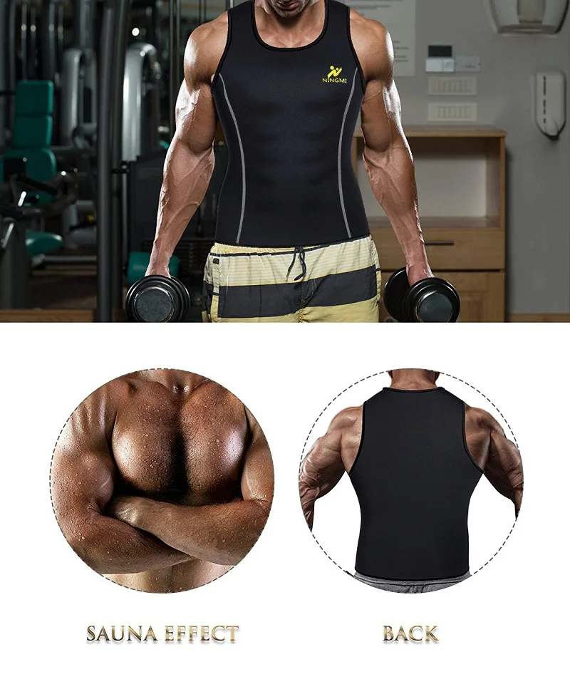 NINGMI Men Sauna Vest Slimming Waist Trainer Tank Top Neoprene Slim Body Shaper Male Workout Corset Compression Shapewear Strap