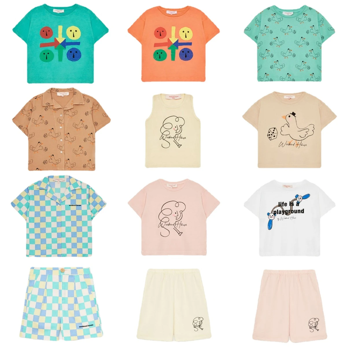 

Детская футболка Ins2023 Весна новая серия WH летняя хлопковая дышащая модная футболка с принтом для мальчиков и девочек комплект