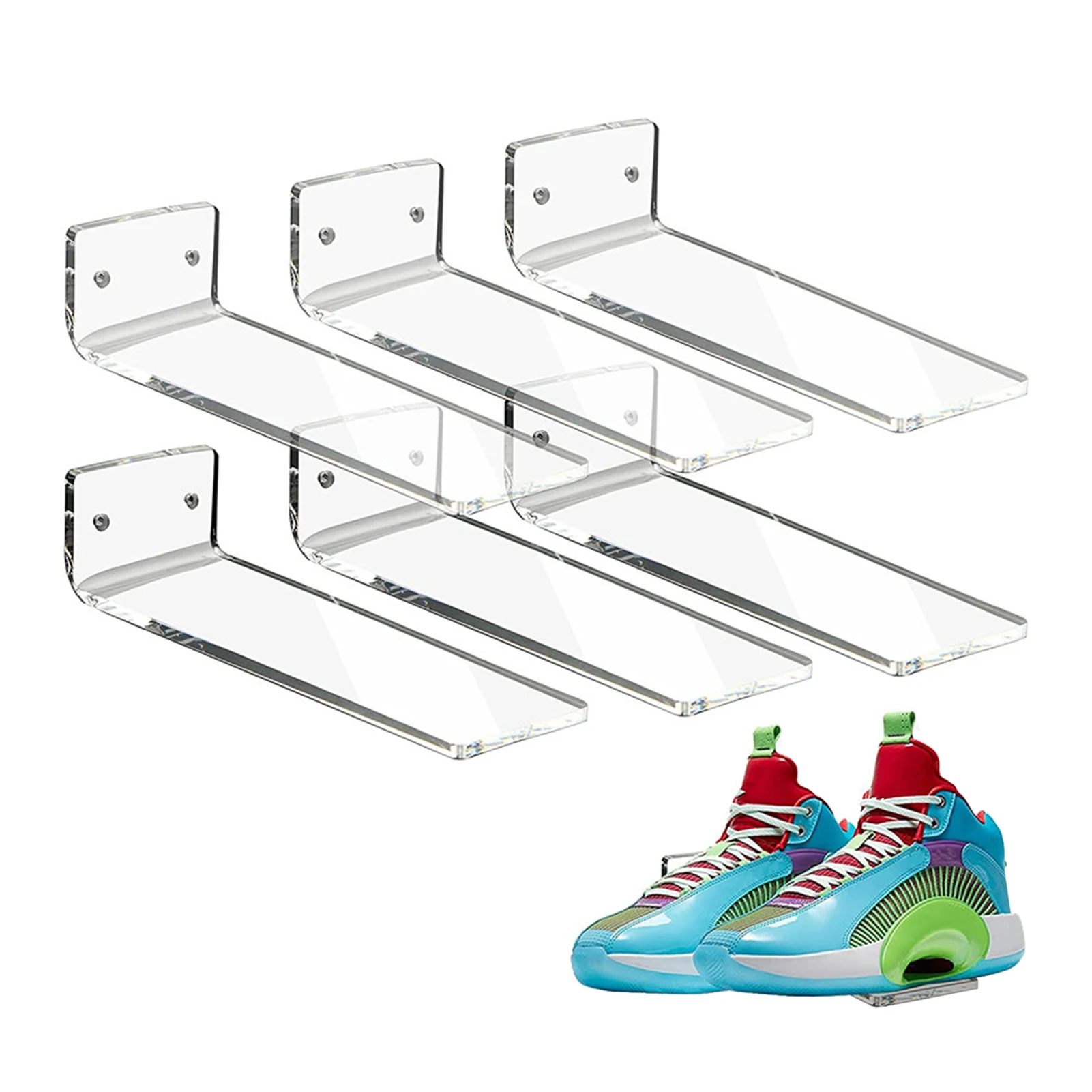 

6Pcs Clear Floating Sneaker Shelves Wall Mounted Shoe Display Stand Transparent Shoe Racks For Bedroom Living Room High-End