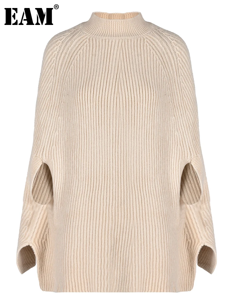 

[EAM] абрикосовый большой размер вязаный свитер свободный крой Водолазка с длинным рукавом женские пуловеры новая мода весна осень 2023 CP2043