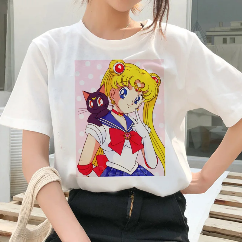 

Harajuku SailorMoon T-Shirt Summer Fashion T Shirt Women Ulzzang Korean Funny Cute Cat Tshirt Cartoon Female Clothes Grunge