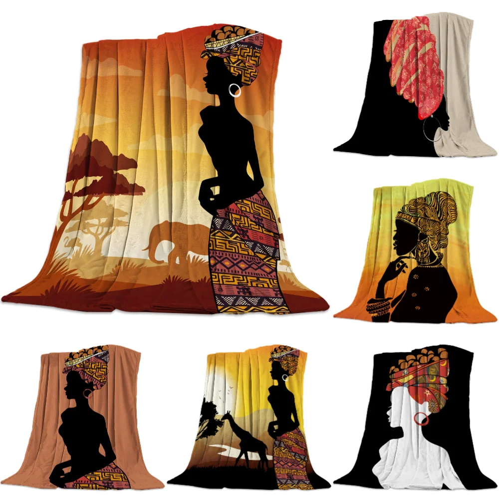 

Soft Cozy Warm African Woman Silhouette Lightweight Fashion Office Rest Sofa Bed Kids Adults Gifts Flannel Blanket