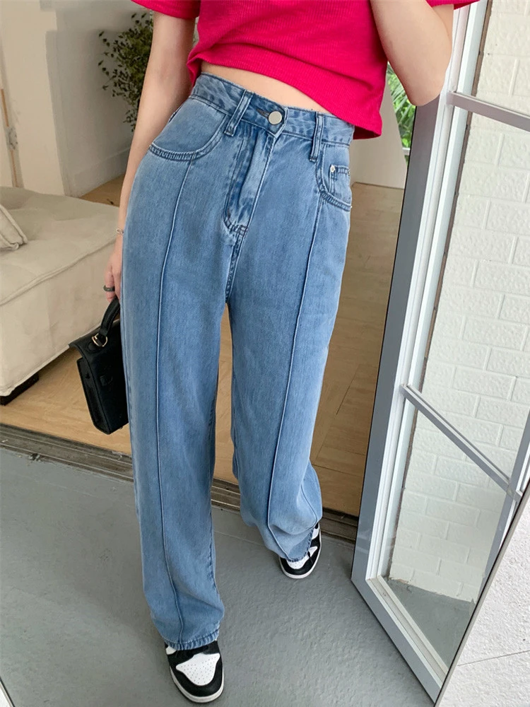 

Chic Loose Female Wide Leg Jeans Trousers High Waist Pencel Cool Long Women Denim Jeans Pants