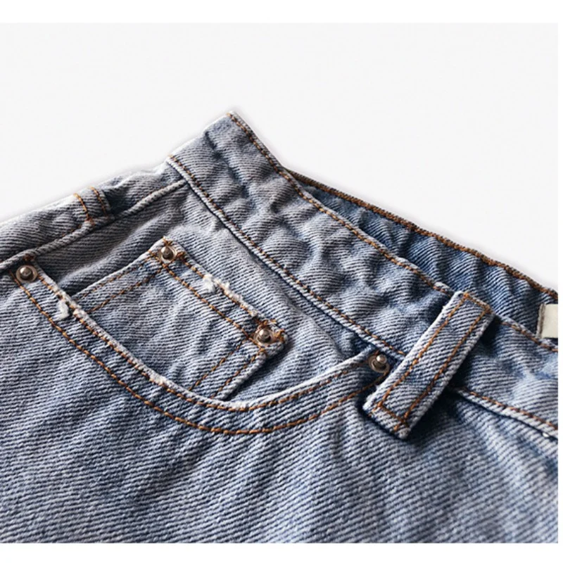 Totem* High Waisted Jeans Shorts Women Vintage Washed Denim Summer New Cotton Non-stretch Denim Wide Leg Loose Skinny Hot Pants