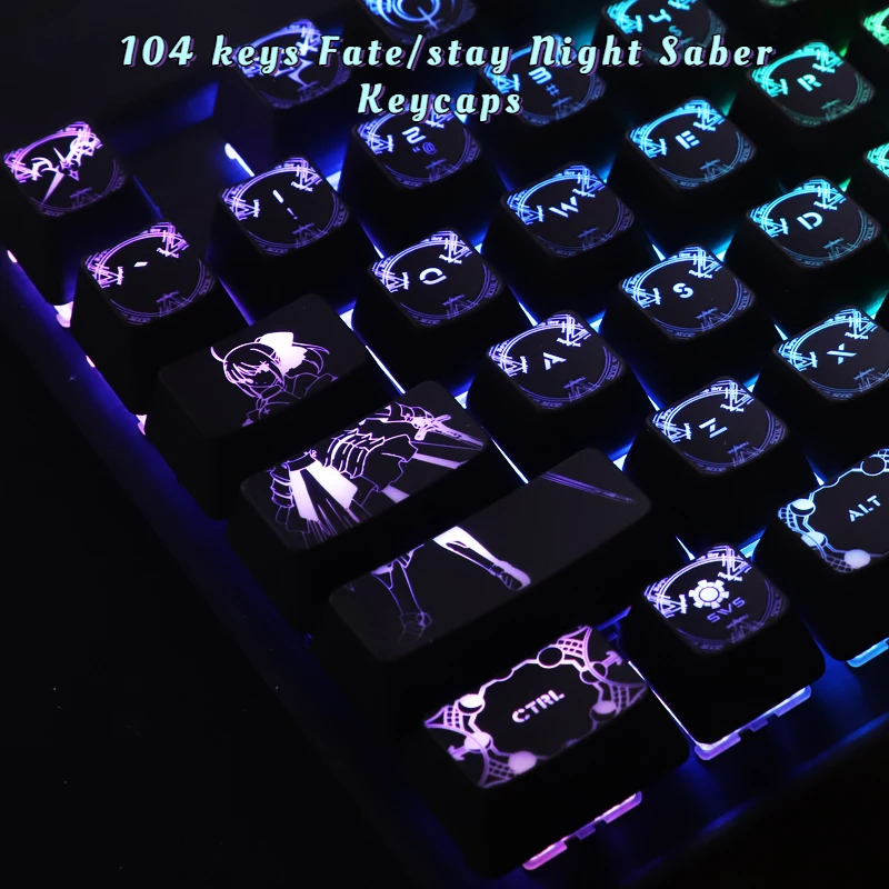 104 keys/set for Fate/stay Night Saber Mechanical Keyboard Keycaps for Corsair K70 K95 Razer Cherry High-end Backlit