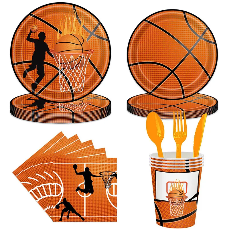 

Классический набор для баскетбола, бумажные стаканчики, бумажные тарелки, салфетки, ножи, вилки, ложки, украшение для вечеринки для взрослых