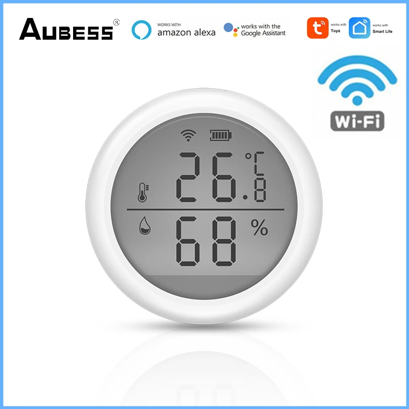 

Aubess Tuya WIFI Temperature Humidity LCD Display Sensor Tuya Smart Life APP Remote Control For Amazon Alexa Google Assistant