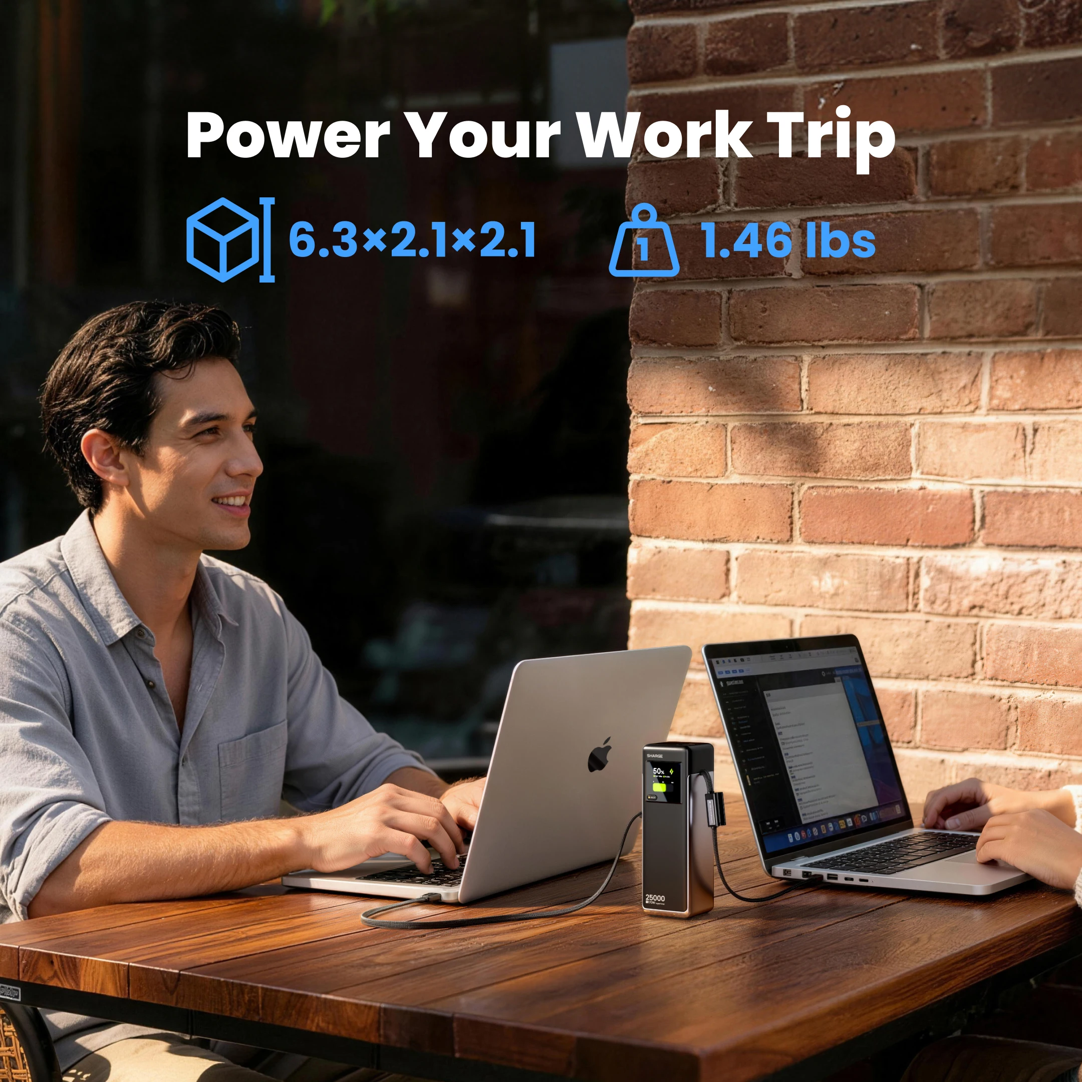 Внешний аккумулятор SHARGE HyperTower 170W 25,000 мАч для ноутбуков с портами USB-C 100W и встроенными выдвижными кабелями для MacBook, iPhone 17, Galaxy S26 (art.: 3920d8a34cb05) - 3920d8a34cb05