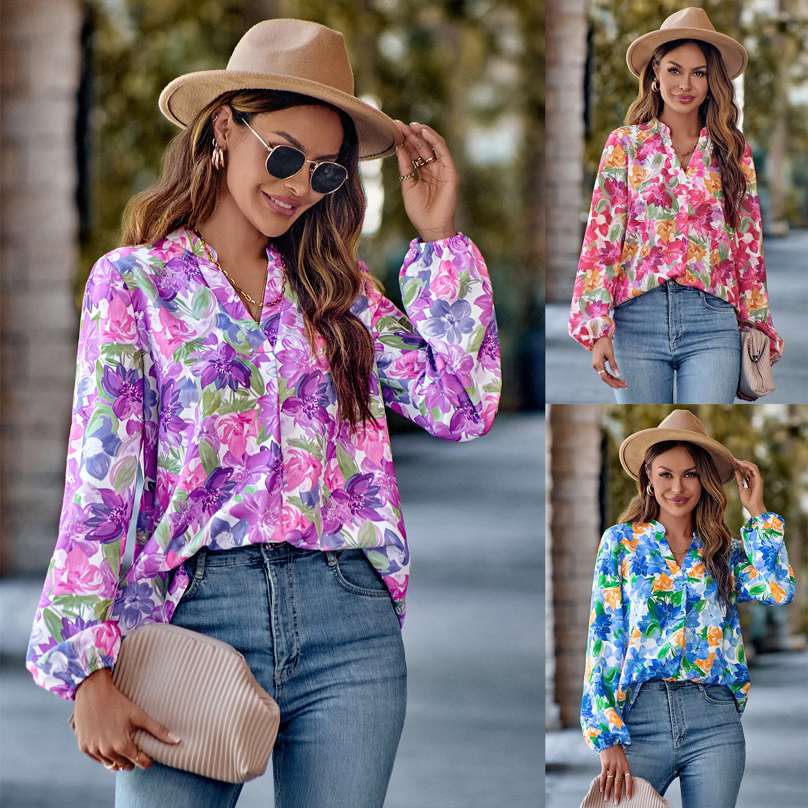

Autumn and Winter Fashion New Style Women's Dress Tide V-neck Printing Long Sleeve Cultivate One's Moral Integrity Fallow Frock