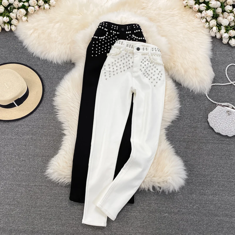 

2022 весенние и осенние эластичные длинные джинсовые штаны с высокой талией, повседневные штаны, Женские Висячие брюки редиски