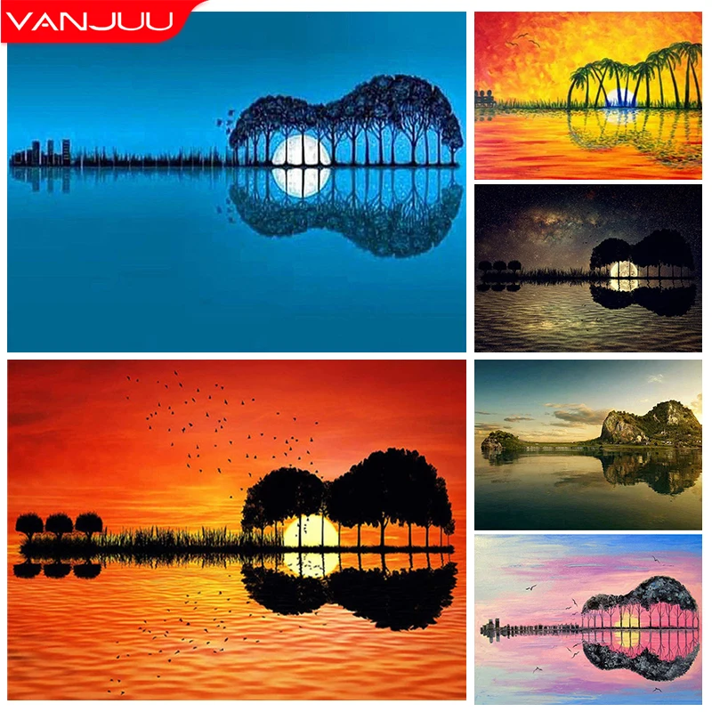 

Landscape 5D Diamond Painting Guitar Pattern Full Drill Diamond Mosaic Scenery Diamond Embroidery DIY Rhinestones Home Decor
