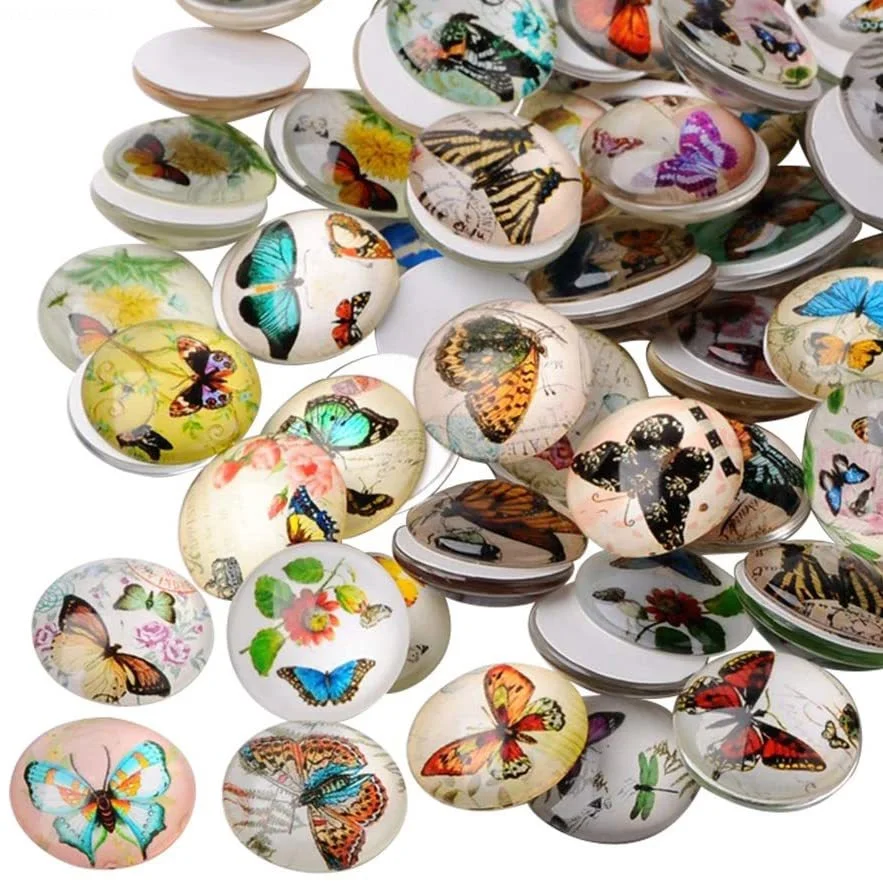 

200 Pcs 14mm Printed Glass Cabochons, Flatback Dome Cabochons, Mosaic Tile for Photo Pendant Making Jewelry, Butterfly