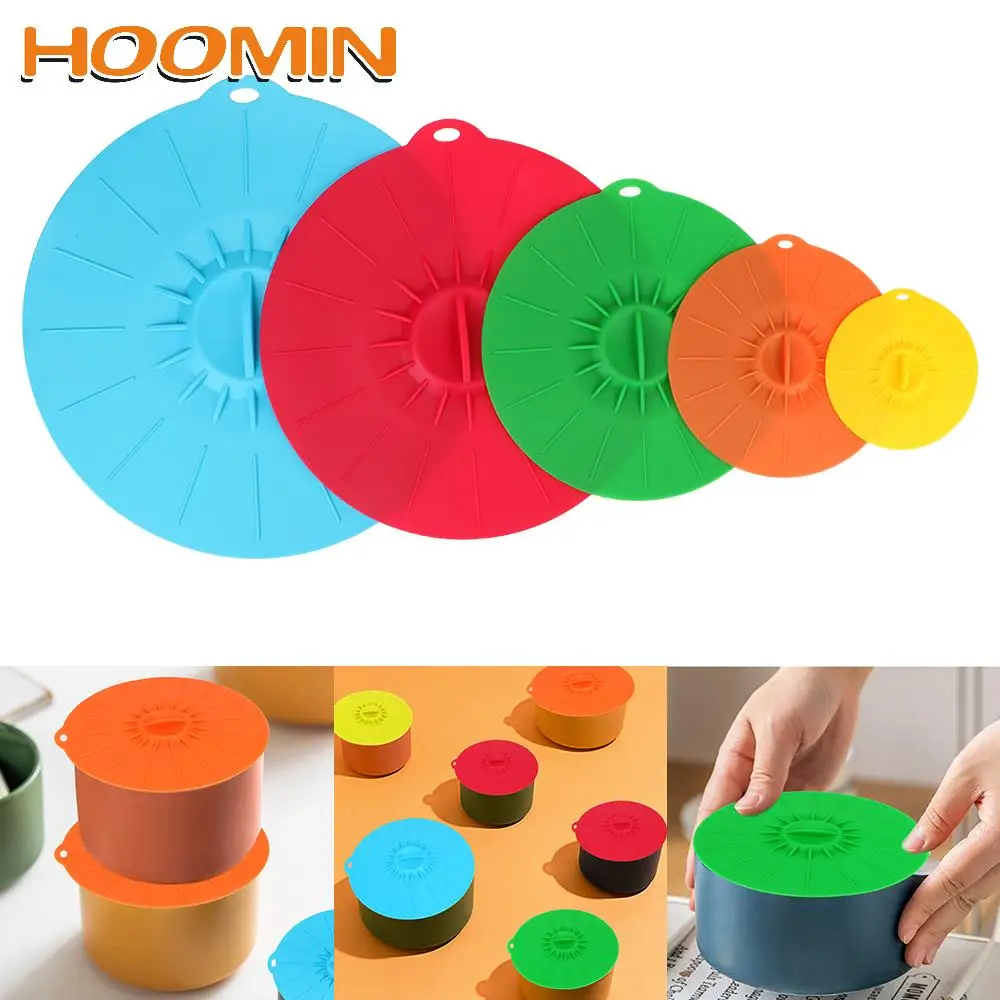 

HOOMIN Reusable Microwave Bowl Cover Bowl Pot Cup Lid Food Fresh Cover Silicone Stretch Lids Pan Lid Stopper 5Pcs Gadgets