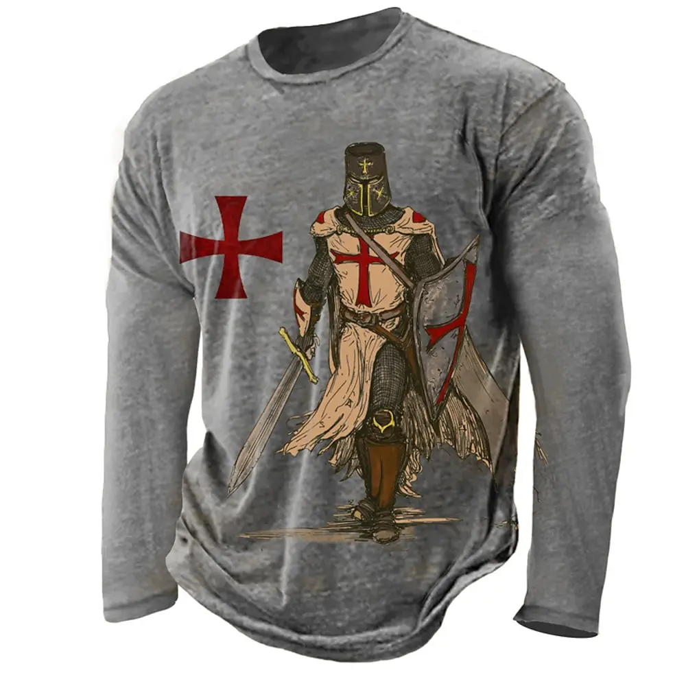 

Футболка мужская с 3D-принтом, уличная тенниска с круглым вырезом и длинными рукавами, рисунок рыцарей-тамплиров, модная дизайнерская одежда