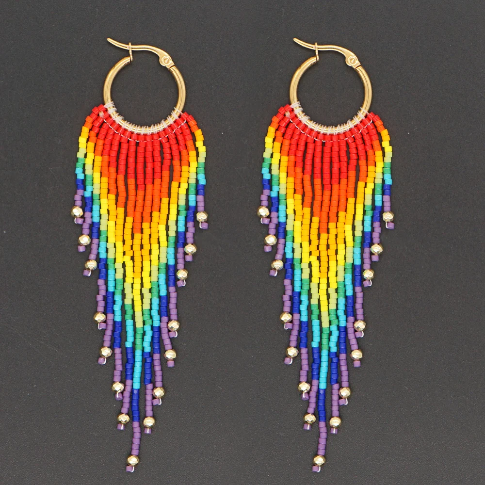 

YASTYT Tassel Fringe Earrings Beaded Earring For Women Bohemian Colorful Rainbow Jewelry Hoop Jewellery Dangling Ear Rings